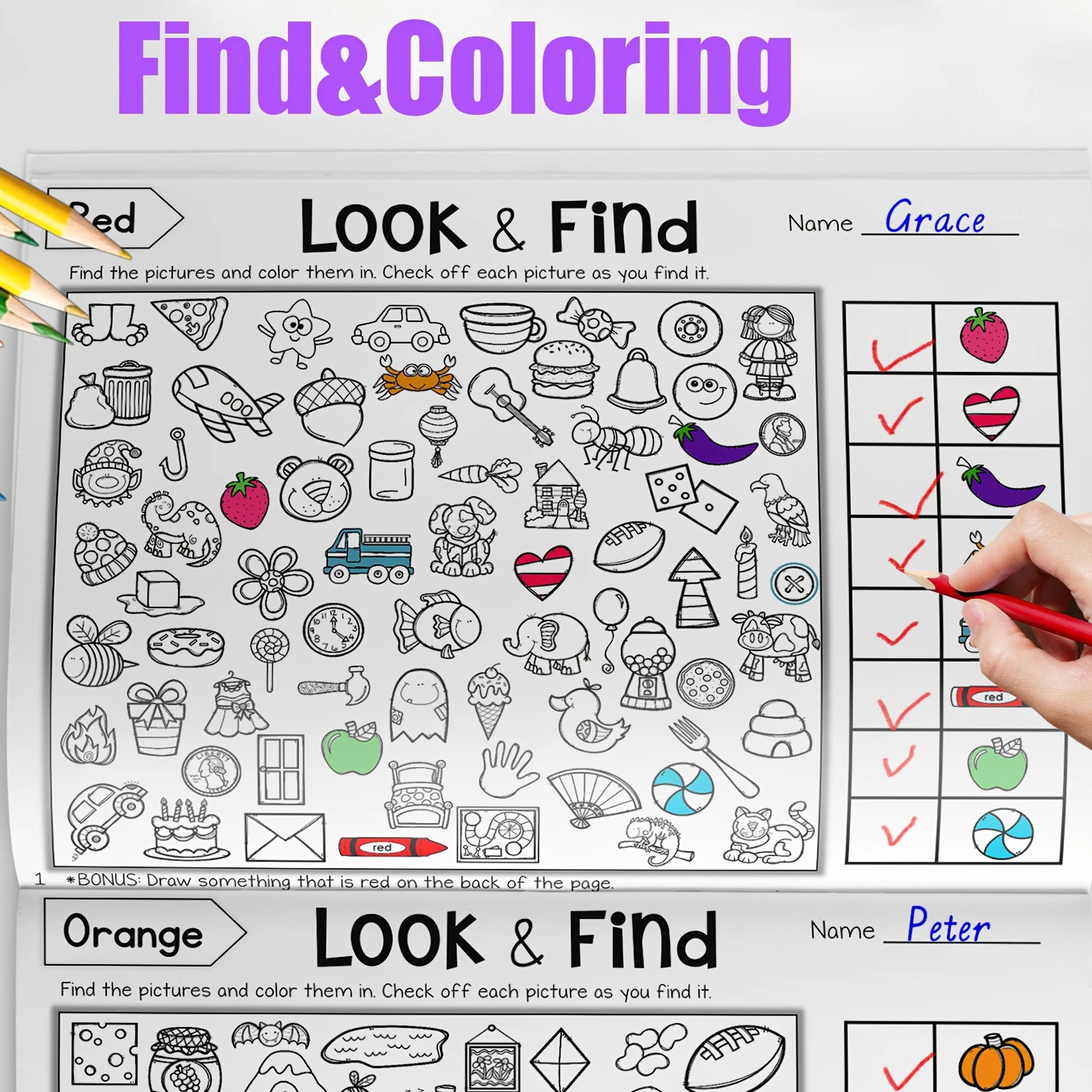 Children's Coloring Books with Hidden Objects, Interactive Find-And-Color Workbooks, Observation and Search Activity Books with Visual Search Tasks, Suitable for Early Learners, Find-The-Difference Books, Ideal for Classroom