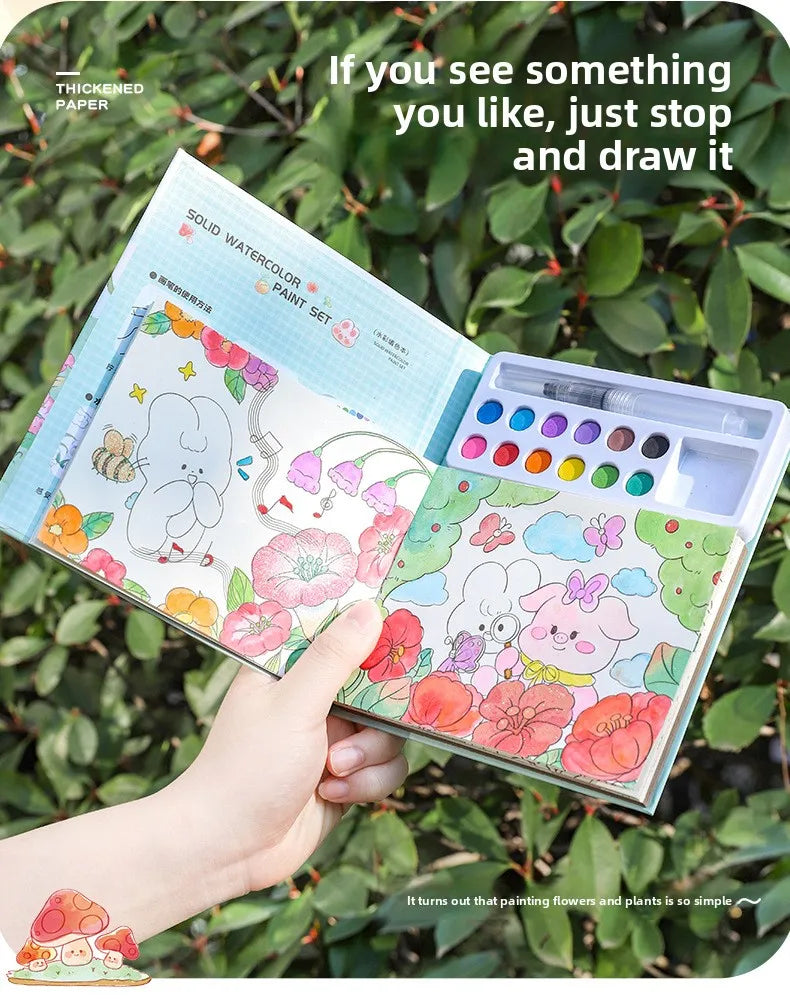 Coloring Books with Solid Pigment  Drawing Pad Art Painting Notebook for Creative Activity Sketch Coloring Painting Book