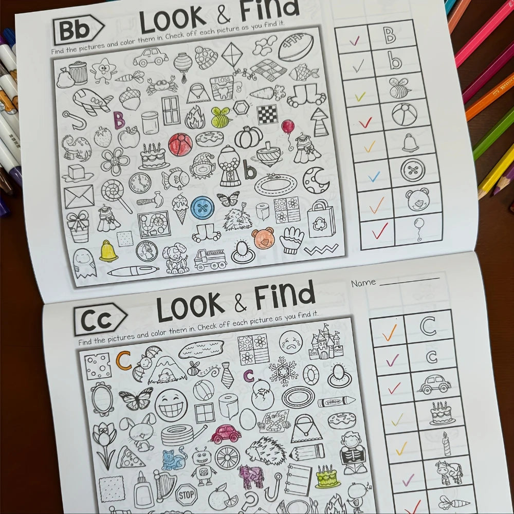 Children's Coloring Books with Hidden Objects, Interactive Find-And-Color Workbooks, Observation and Search Activity Books with Visual Search Tasks, Suitable for Early Learners, Find-The-Difference Books, Ideal for Classroom
