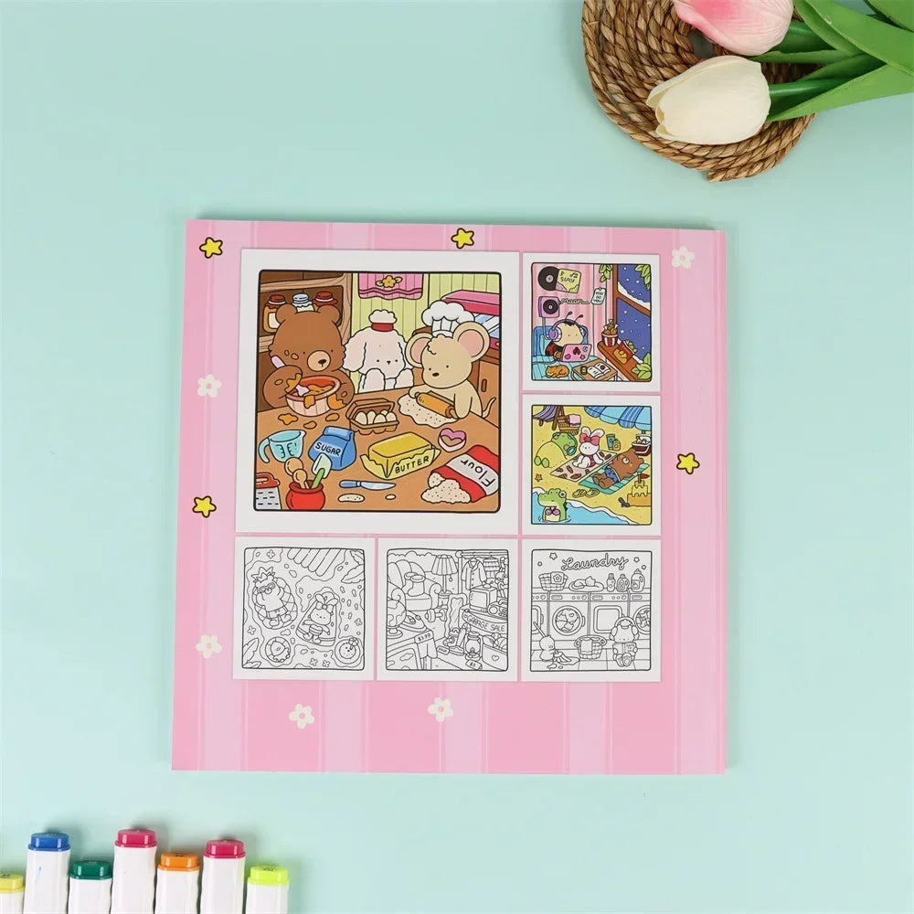 Coloring books for children's parties featuring colorful pictures, full of fun and allowing free coloring.