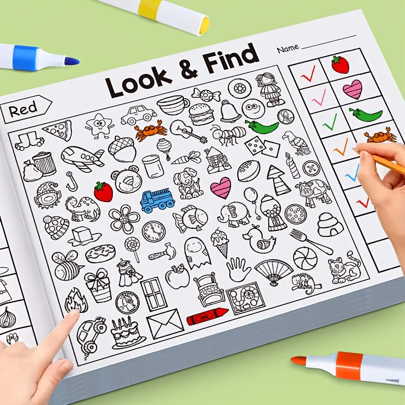 Children's Coloring Books with Hidden Objects, Interactive Find-And-Color Workbooks, Observation and Search Activity Books with Visual Search Tasks, Suitable for Early Learners, Find-The-Difference Books, Ideal for Classroom