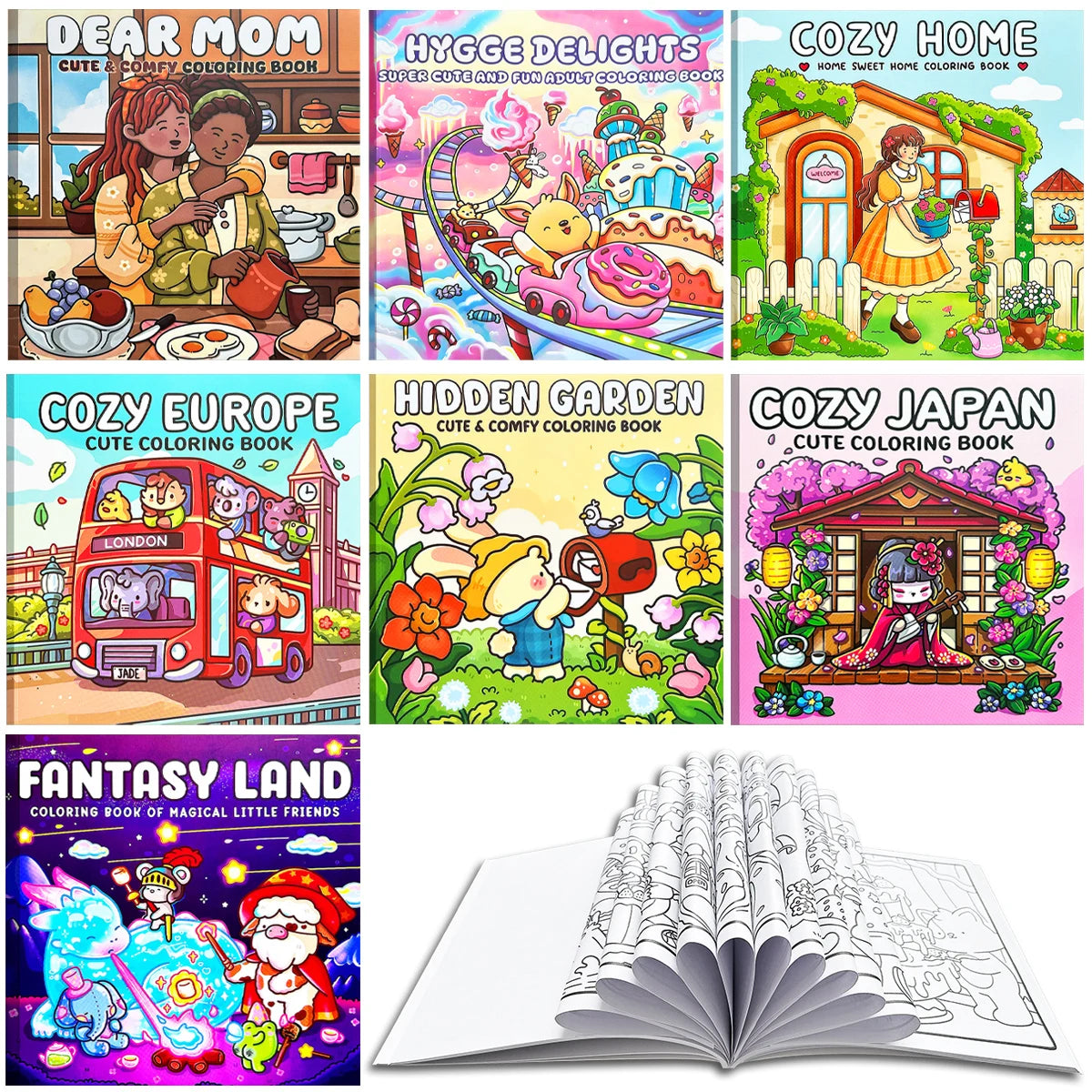 A collection of best-selling adult coloring books | Covering diverse themes such as European and Japanese styles